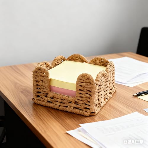 Premium 3x3 Inch Sticky Note Holder - Woven Paper Dispenser for Desk