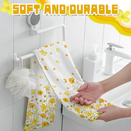 LIOQUN Yellow Flower Hand Towel Set - 2 Pack, 18x26 Inch