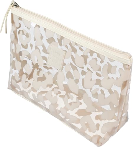 Tender Love + Carry Medium Beige Leopard Holdall – Water-Resistant Clear Toiletry Travel Bag