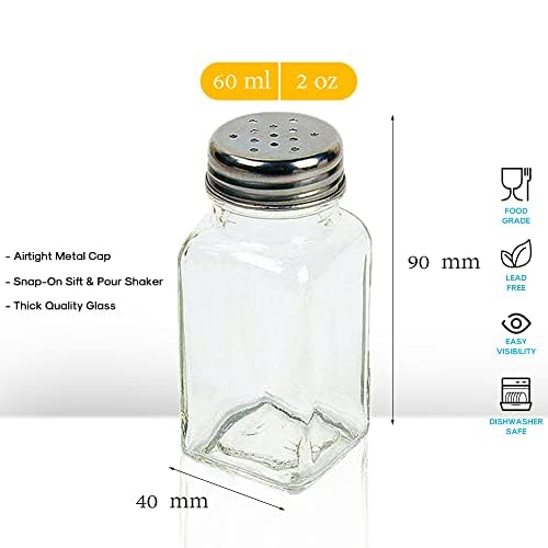 HESSION 4-Pack Glass Salt and Pepper Shakers with Stainless Steel Lids