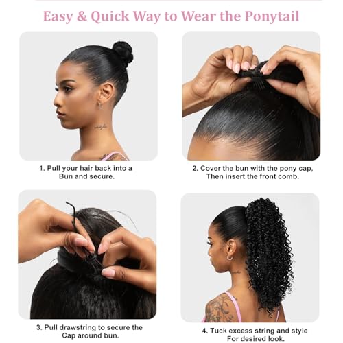 GOTEFERBE 18 Inch Kinky Curly Drawstring Ponytail Afro Hair Extension #1B