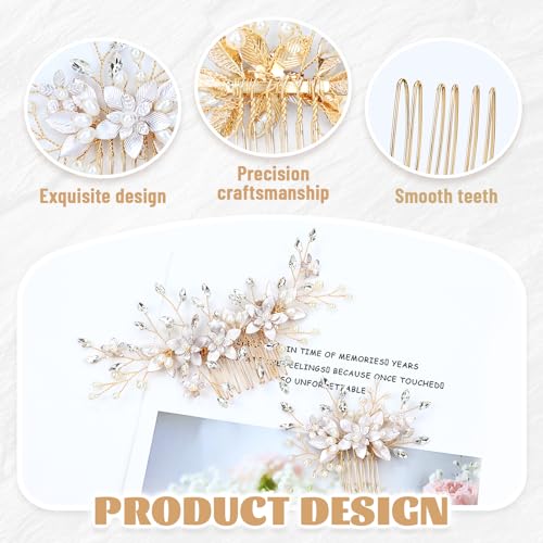 inSowni Gold Bridal Hair Comb Set with Rhinestones & Pearls - 18 Pieces
