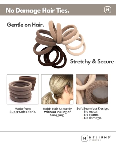 Heliums Light Brown Hair Ties - No Damage Seamless Nylon Bands, 20 Pack