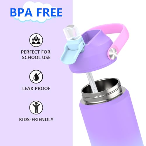 12 oz Insulated Water Bottle for Kids with Straw – Purple