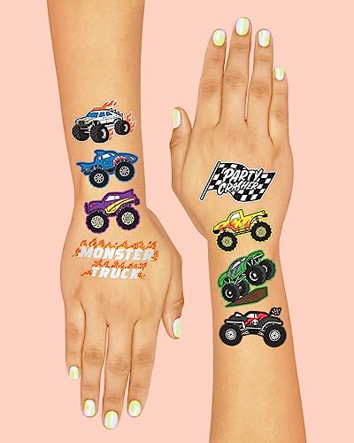 Monster Truck Temporary Tattoos - 42 Metallic Designs for Parties