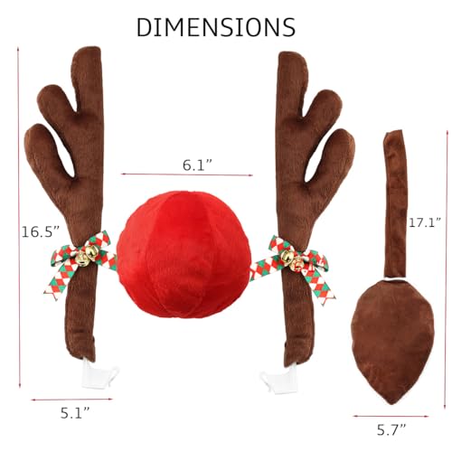 NUJOVI Christmas Car Antlers Decoration Kit with Nose & Tail