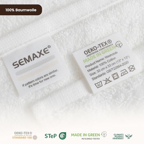 SEMAXE 12-Pack Cotton Washcloths with Hanging Loops - Soft White Face Towels