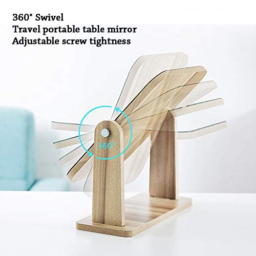 X-Large 360° Rotatable Wooden Desk Mirror - Portable Makeup & Shaving