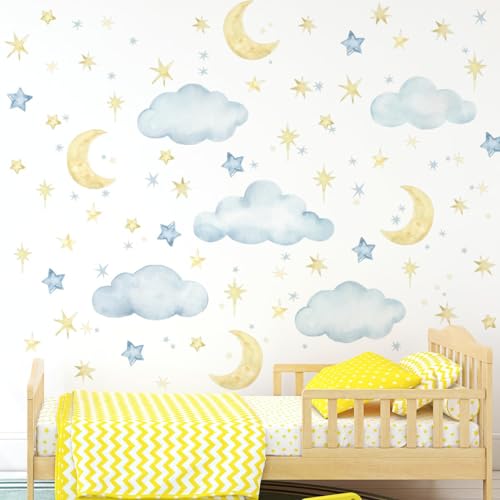 Cloud and Moon Wall Decals for Nursery | Peel and Stick Sky Decor