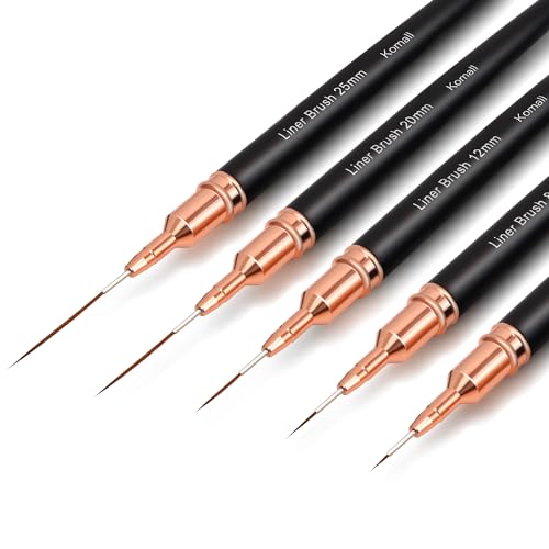 Komall Nail Art Brush Set - 5 Premium Liner Brushes for Fine Detailing