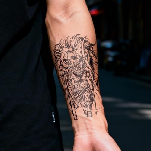 UBICA Lion & Tiger Semi-Permanent Tattoo Sheets - Realistic Body Art for Arm & Chest