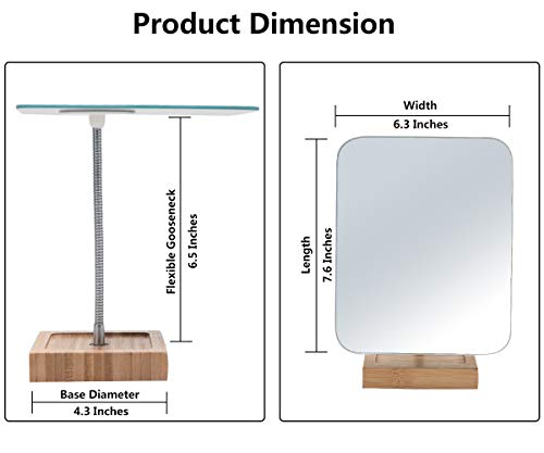 YEAKE Flexible Bamboo Vanity Makeup Mirror, 360° Rotating Desktop Mirror