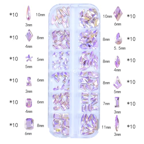 Light Pink AB Nail Rhinestones Kit - Multi-Shape 6 Sizes for Nail Art & DIY Decorations