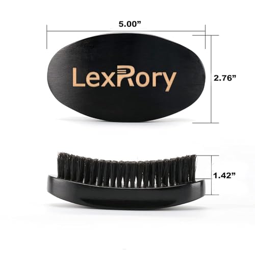 LexRory Black Medium Hard Curved Wave Brush for Men - Beech & Boar Bristle Styling Tool