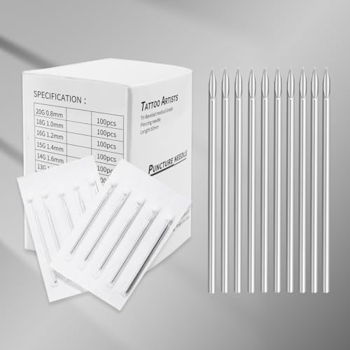 YTATTOO 100pcs Assorted Body Piercing Needles 12g-20g Sterile Piercing Kit