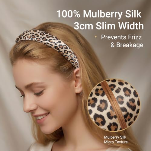 ZLYC Leopard Brown Mulberry Silk Headband for Women - Toothless Design, 1 Count