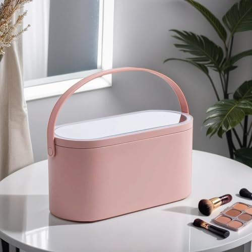 Portable Makeup Organizer Box with Rechargeable LED Lighted Mirror
