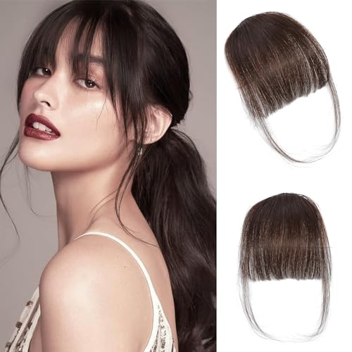 YBYMCAI Clip-In Wispy Bangs - Real Human Hair Fringe, Dark Brown