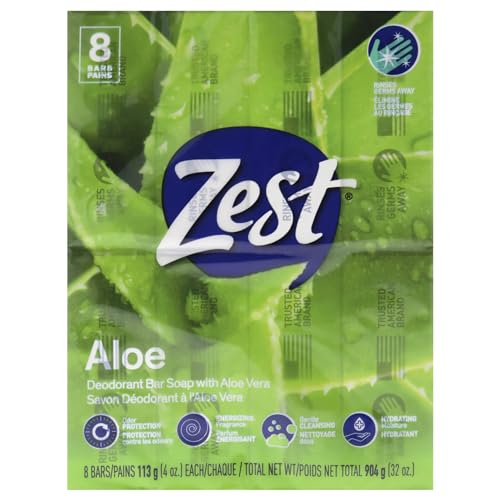 Zest Fresh Aloe Bar Soap, 4 Ounce Bath Size Bars - 8 Pack