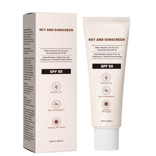 SKY AND Organic Korean SPF50+ Sunscreen with Rice & Probiotics, All Skin Types, Water-Resistant