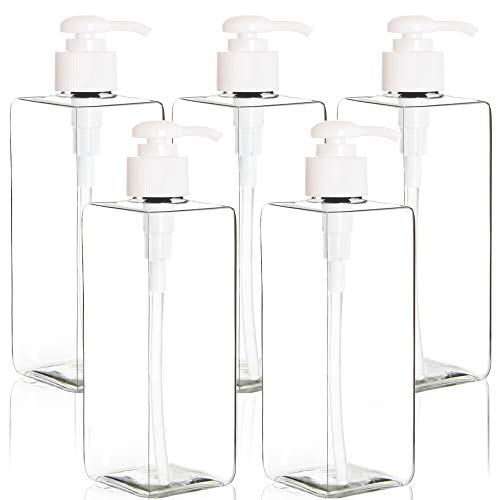 Youngever 16oz Clear Refillable Plastic Pump Bottles - Pack of 5