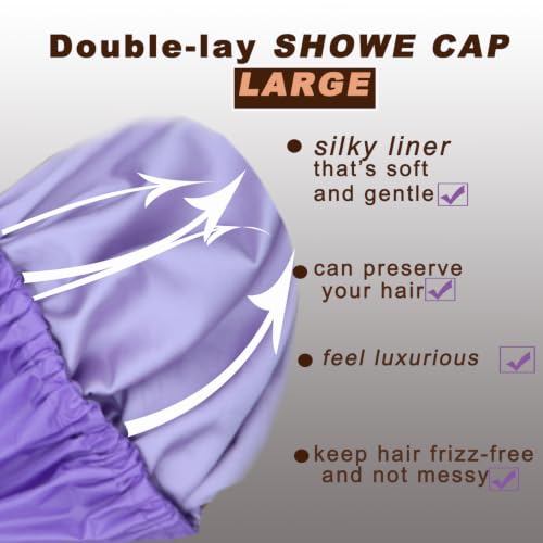 Genergy Large Satin Lined Shower Cap Set - L-Purple & Purple Flower