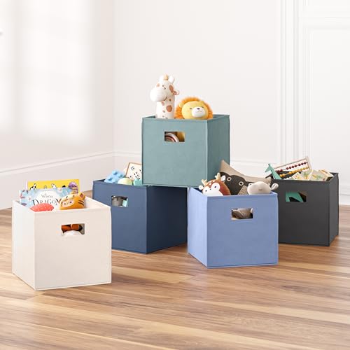 10-Inch Tall Cream Storage Bins - 2-Pack Fabric Cubes with Handles