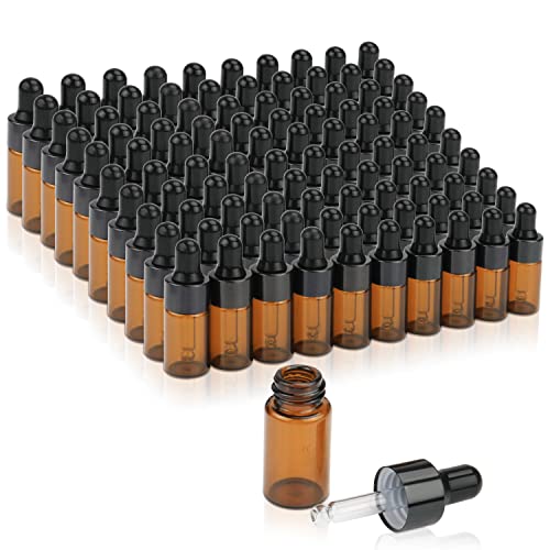 Pack of 100 - 3ml Amber Glass Dropper Bottles with Pipettes
