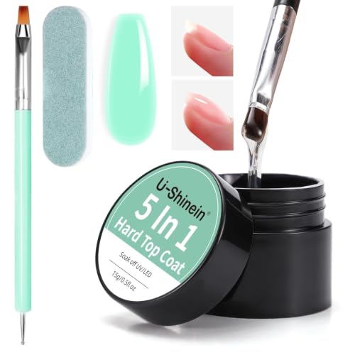 U-Shinein 5-in-1 Clear Non-Sticky Builder Gel & Top Coat - No Wipe, Long Lasting, Nail Extension & Decoration