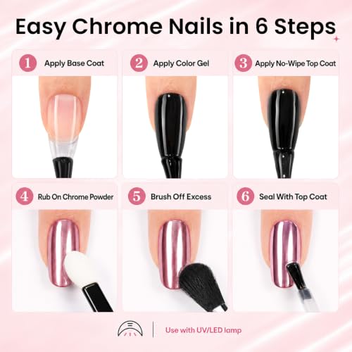 Beetles Chrome Nail Powder Set - 8 Colors Metallic & Holographic