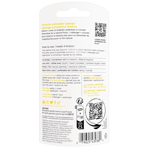 Real Techniques Miracle Concealer Sponge - Amarillo, 1 Count - Precision Makeup Blending Sponge