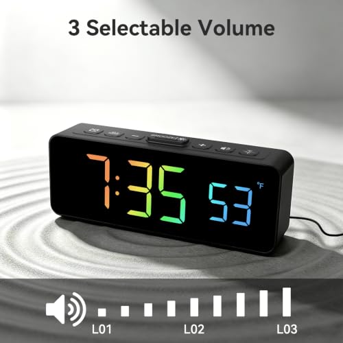 RGB Digital Alarm Clock with Temperature Display - Compact & Adjustable Brightness