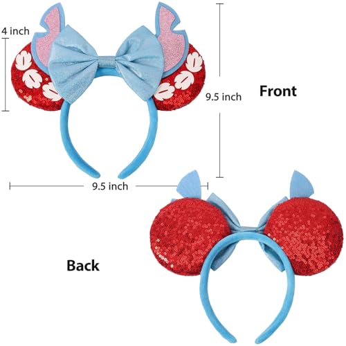 UNSPAZ Red Sequin Mouse Ears Headband for Women Girls Boys Handmade Party Costume Accessory