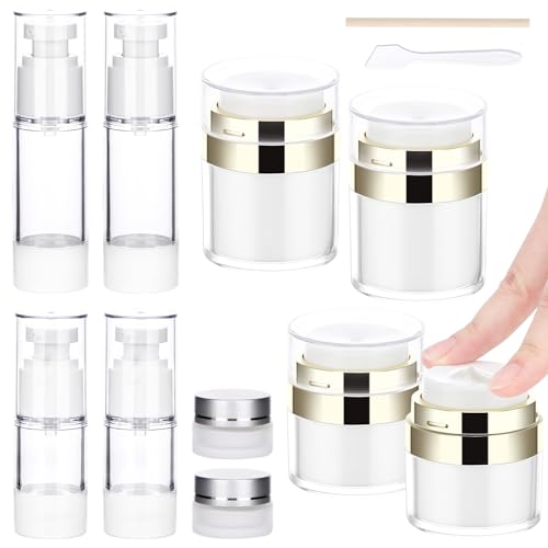 Segbeauty 4pcs Refillable Airless Pump Jars Set 10 Pack Travel Size Lotion Bottles 1oz+0.5oz+0.2oz