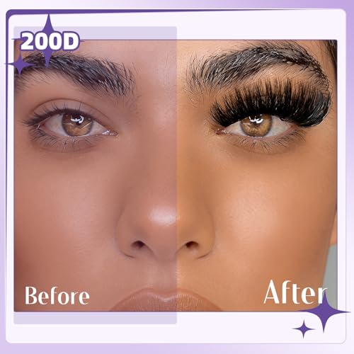 B&Q Fluffy Lash Clusters Thick 200D, Volume Eyelash Clusters 10-18mm, D Curl Cluster Eyelash Extensions, Supersoft Individual Lashes Wispy Cluster Lashes Dramatic Full Look Eyelash£¨200D£©