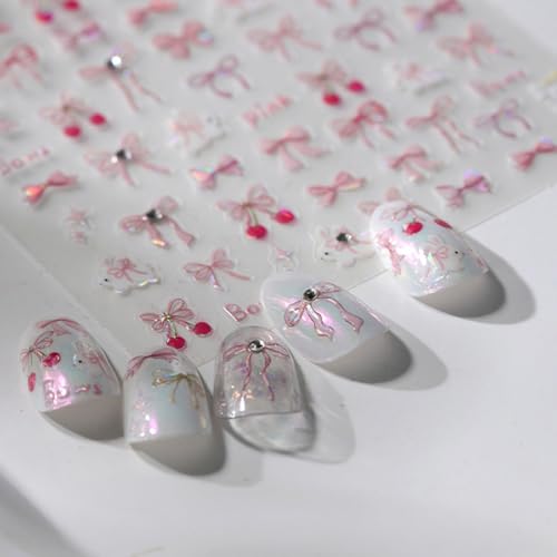 3D Self-Adhesive Bow Nail Art Stickers - Pink Glitter Designs