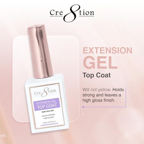 Cre8tion Quick-Dry Gel Top Coat - High-Gloss, Non-Yellowing Finish, 0.5 Fl Oz