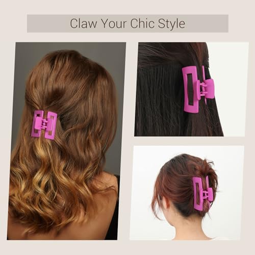 Shinowa 3-Pack Square Hair Claw Clips for Women - Non-Slip Matte Design
