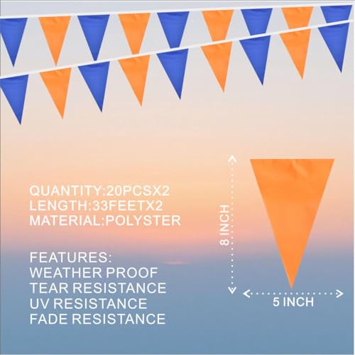 Orange and Blue Pennant Banner - 60ft Party Decoration for Events