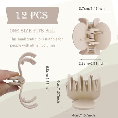Classic 12 Pcs Double Row Teeth Small Hair Clips for Women, Frosted Colors