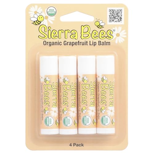 Organic Lip Balm Set with Grapefruit Flavor - Sierra Bees 4 Pack, 0.15 oz Each