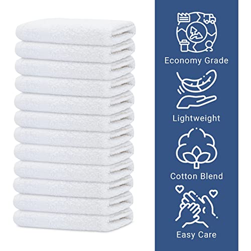GOLD TEXTILES 12-Pack White Washcloths, 12x12 Cotton Blend Cleaning Towels