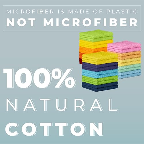 100% Cotton Washcloths - Soft & Absorbent 10-Pack, 12x12 in