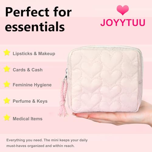 JOYYTUU 2-Pack Small Quilted Makeup Bags White & Pink, Waterproof Travel Organizer