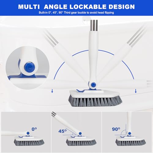 Adjustable 3-in-1 Tub Scrubber Brush with Long Handle & 3 Heads