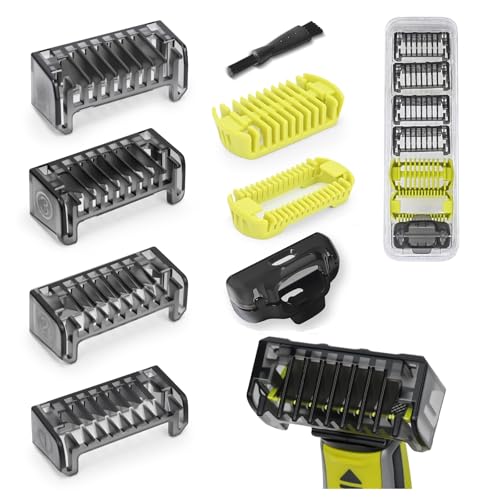 Guard Combs Kit with Case Compatible with Philips Norelco OneBlade Handles, 1/2/3/5mm Guide Combs, 0/3mm Body Comb and Protective Cap for Electric Shaver Accessories for Men (7 Pcs)