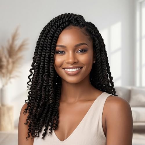 16 Inch Pre-Twisted Passion Twist Crochet Hair - 8 Packs Natural Black