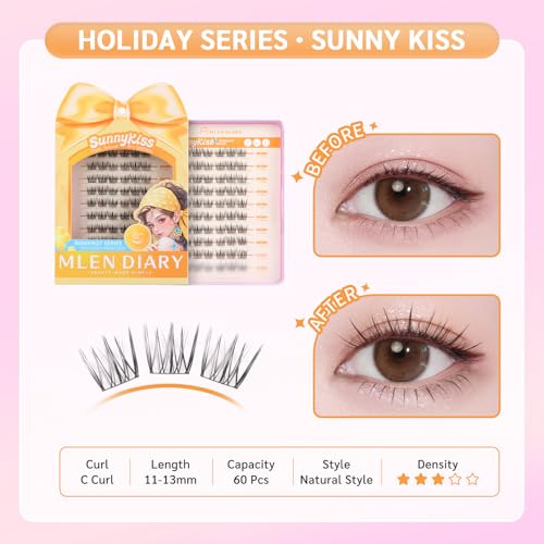 MLEN DIARY Natural Eyelash Clusters 60PCS C Curl Wispy 11-13mm