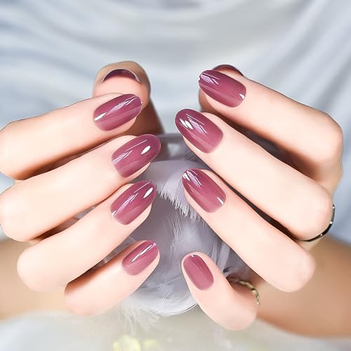 iBeautying Taro Red Press-On Nails - Medium Short Round Shape Kit