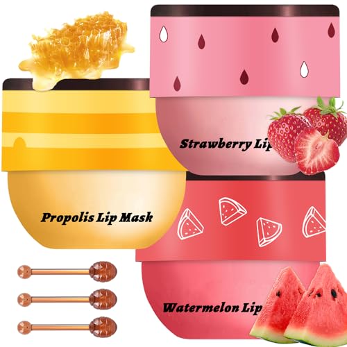 Meilury 3 Pcs Honey Strawberry Watermelon Lip Mask Set - Hydrating Night Lip Care